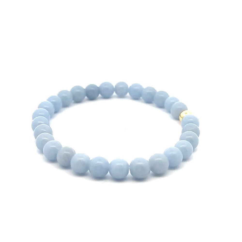 Natural Angelite Gemstones 6mm Stretchable Bracelet 18k Gold Bead Charm - Picture 5 of 5